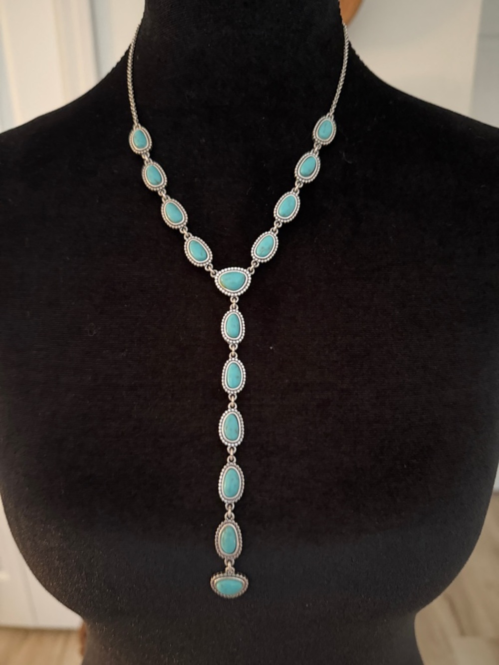 Lucky Brand Turquoise-Blue Y-Drop Necklace in Silver-Tone